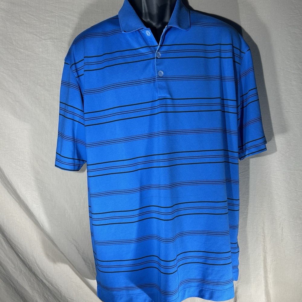 Nike Fit Dry Men's Polo Shirt Size L Blue Black Striped Short Sleeve Performance